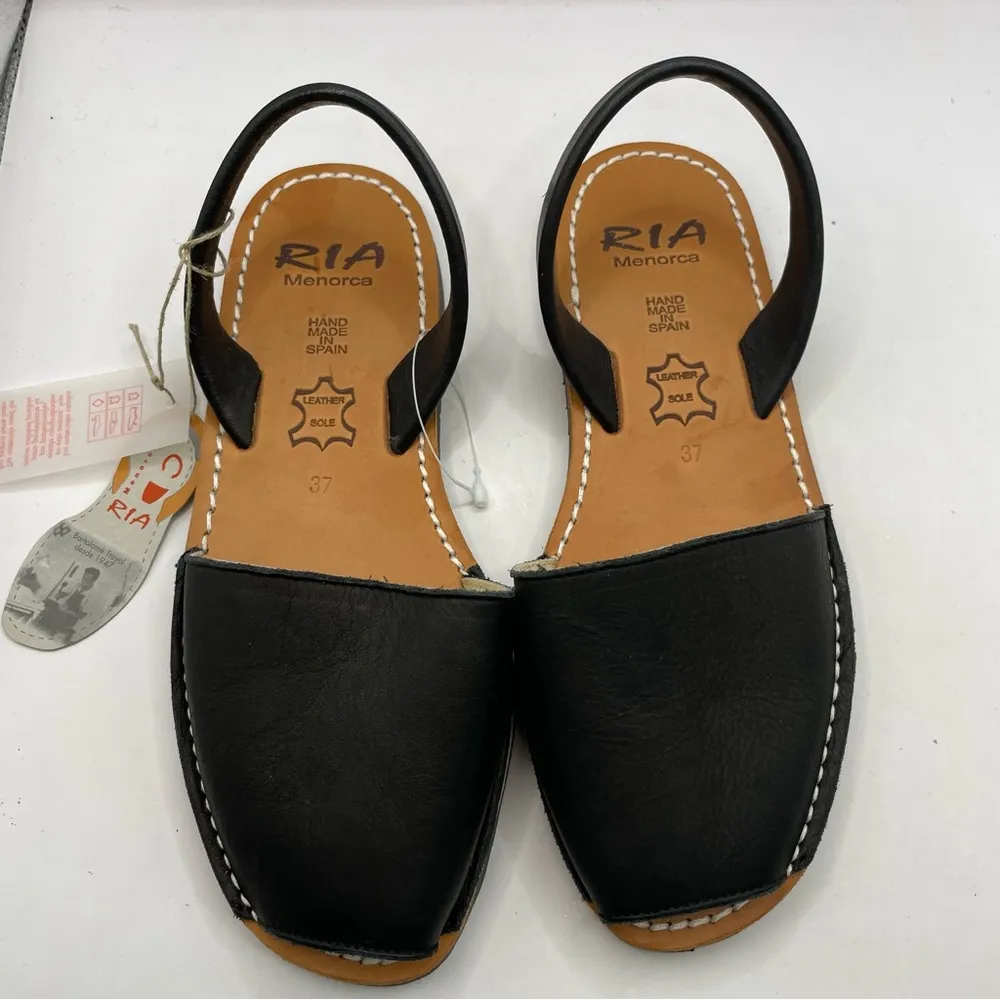 NWT Ria Menorca Open Toe Sandals Made in Spain Leather Sz37 US 6.5 Slingback F14 Black - Image 6