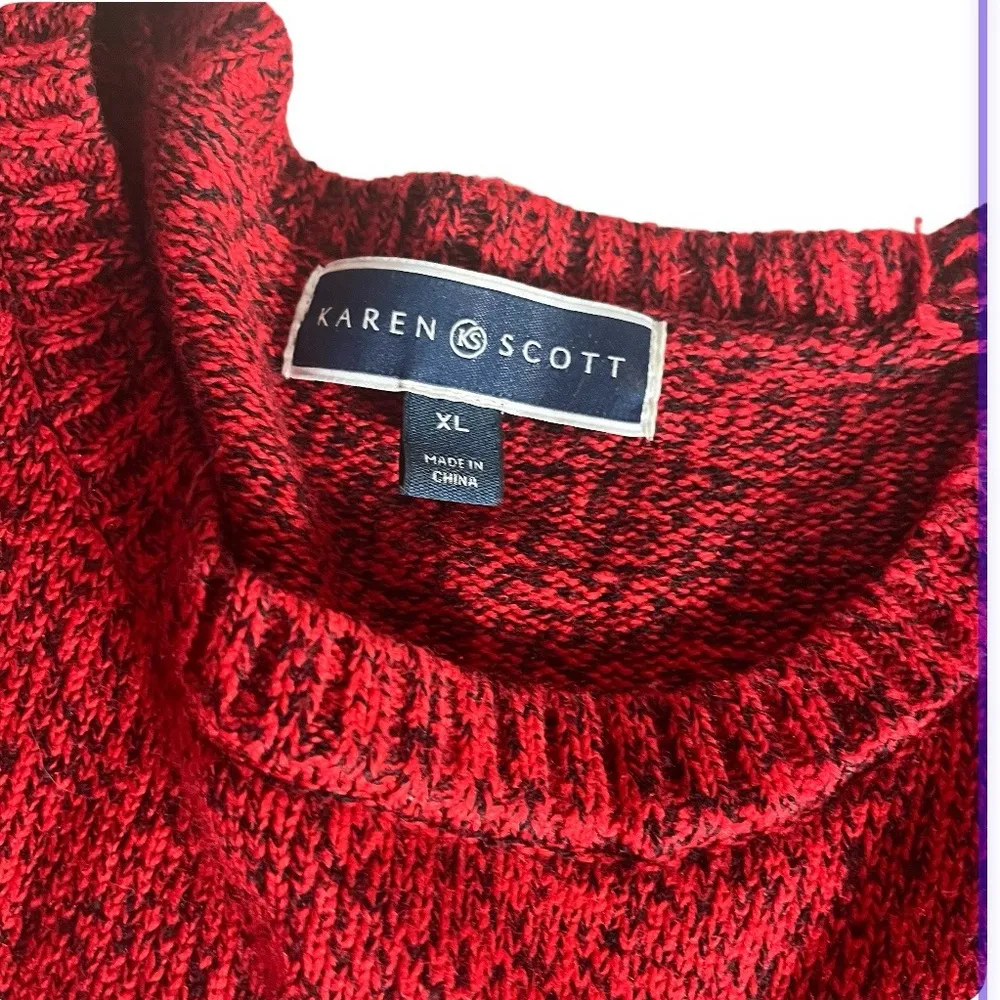 KAREN SCOTT Holiday Sweater Red White Snowflakes Snowman Womens Size XL - Image 6