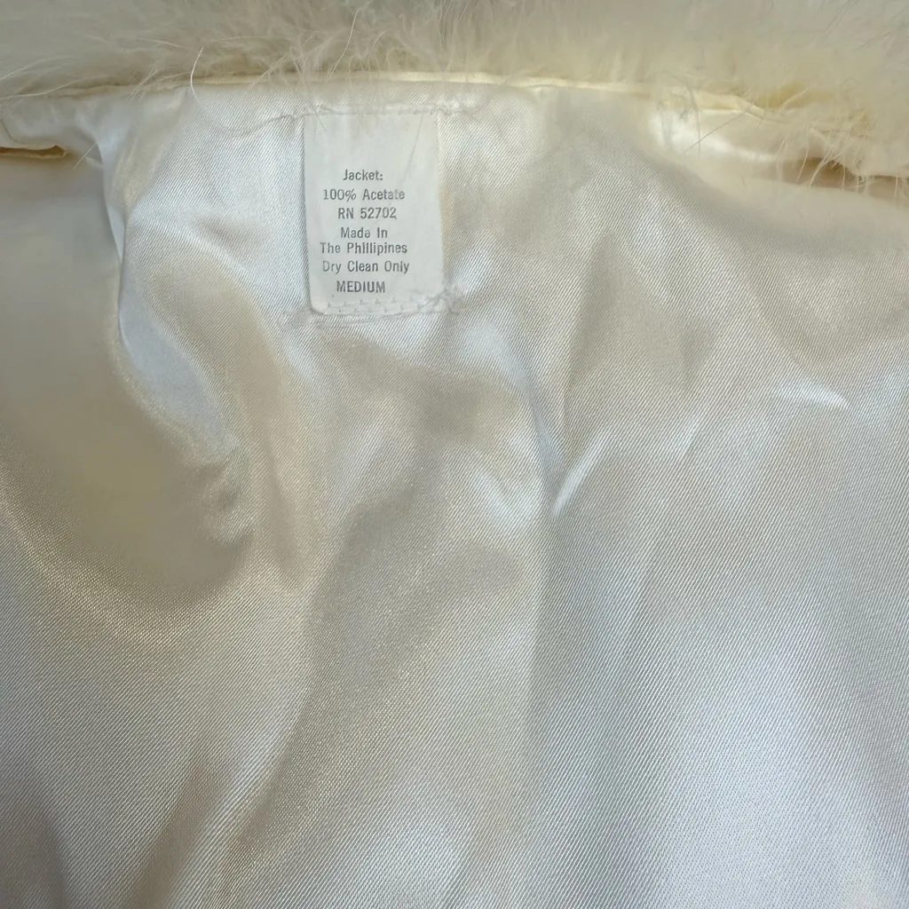 Vintage Ivory Feather Vest Cropped Glam Statement Layer White - Image 9