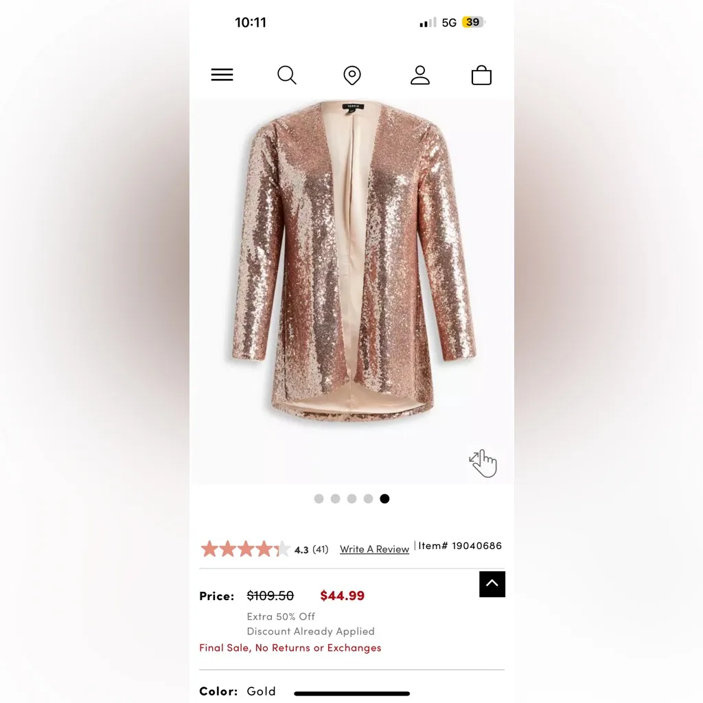 Torrid Rose Gold Sequin Jacket - Image 3