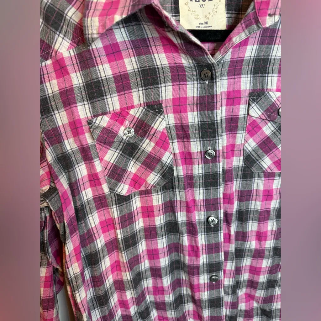 Izod Pink and Gray Plaid Cotton Flannel - Image 5