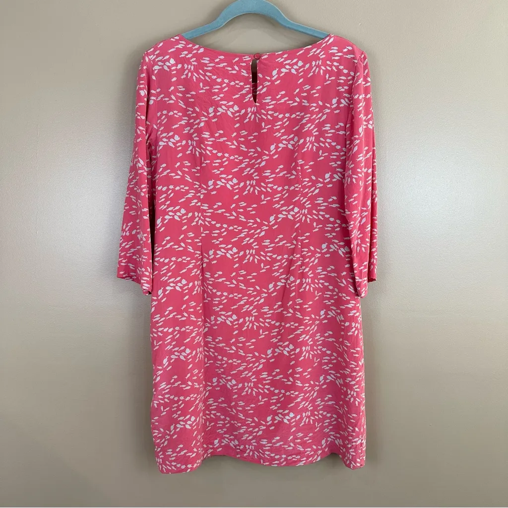 Britt Ryan Pink Silk 3/4 Sleeve Fish Print Dress 6 Resort - Image 4