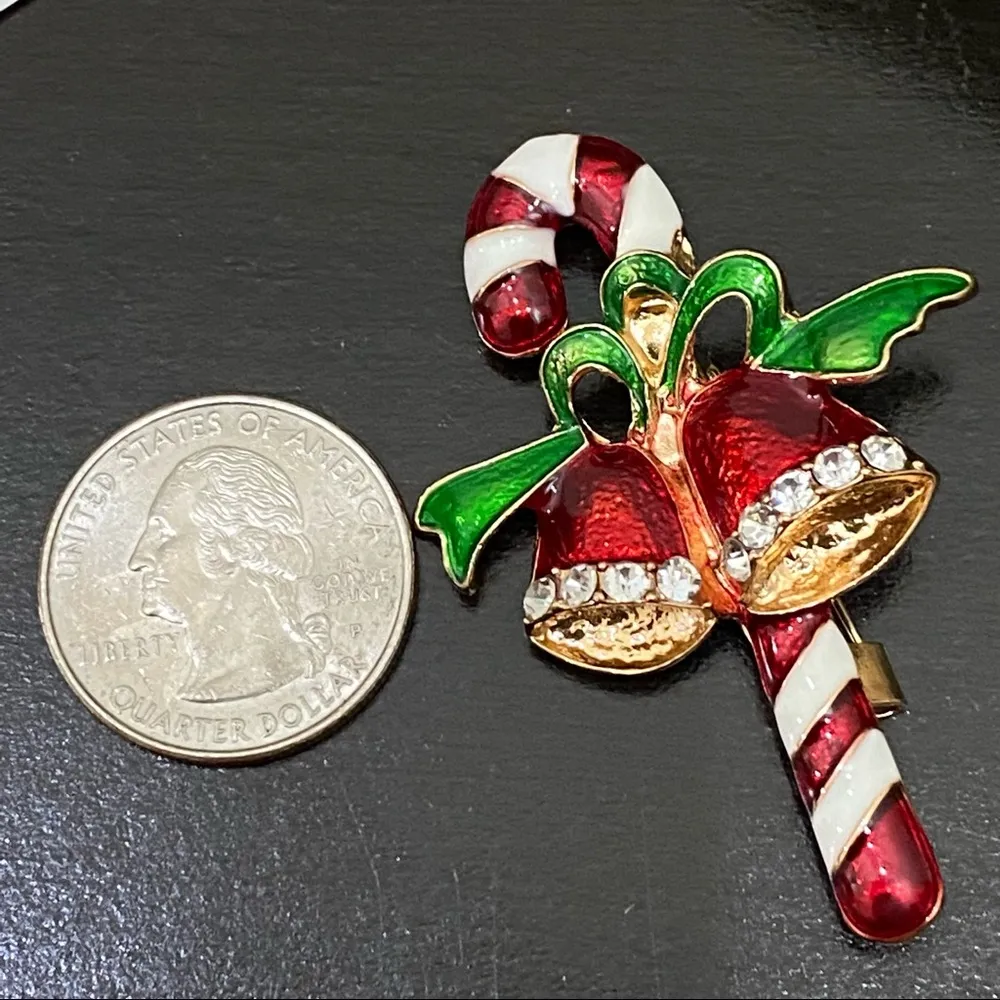 Vintage Happy Holidays Christmas Present Gift Earrings & Candy Cane Brooch Set - Image 4