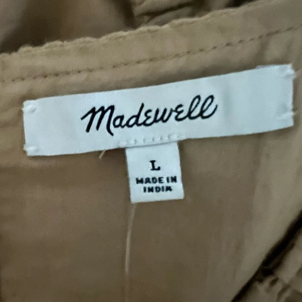 Seersucker Puff-Sleeve Cutout Short Mini Dress Large Women’s Seed Khaki - Image 4