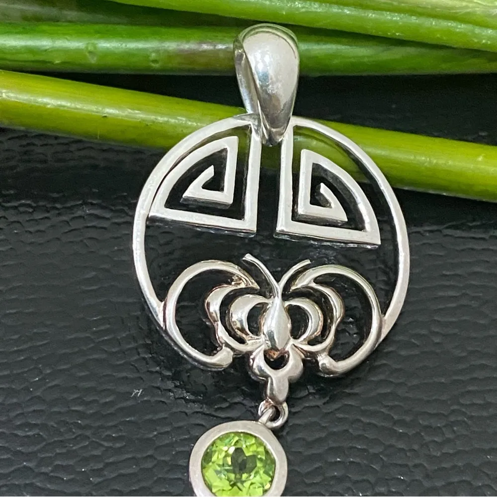 Vintage Sterling Silver 925 Peridot Citrine Geometric Celtic Dangle Pendant 7.9g - Image 2