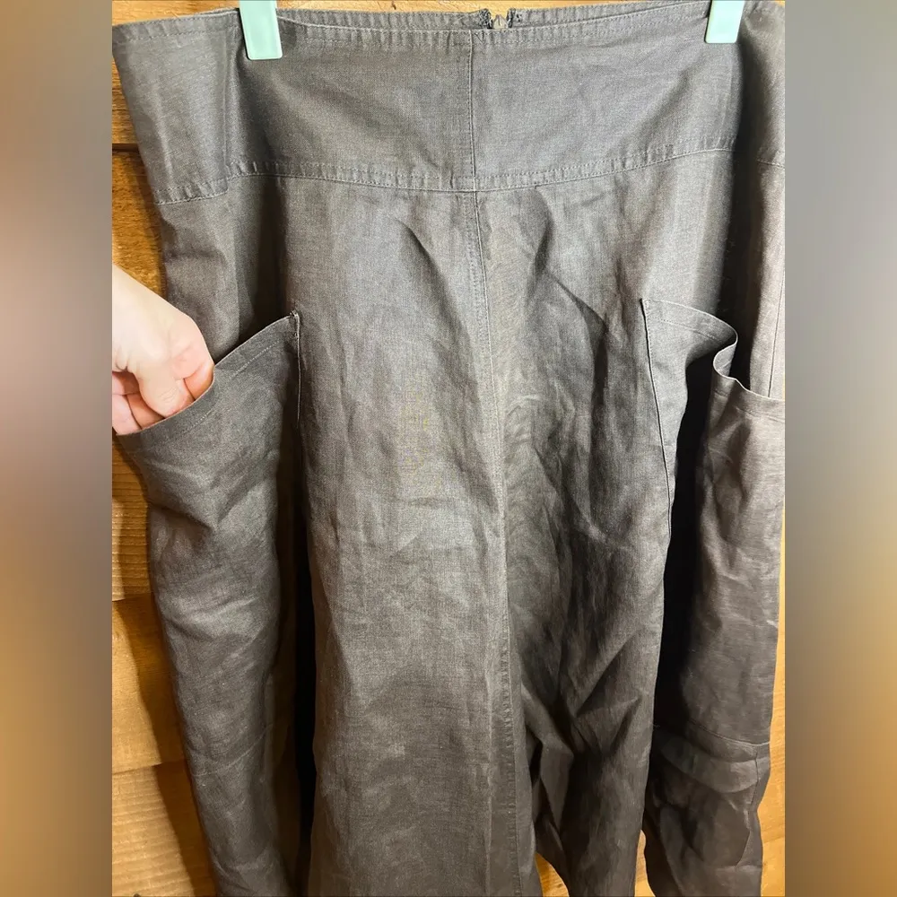 Calvin Klein Vintage Brown linen midi skirt Zip minimalist lagenlook cottagecore - Image 4