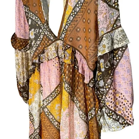 NWT Raga Dress Jenya Retro Patchwork Mini Brown Multi Size XS NEW Boho Bohemian - Image 8