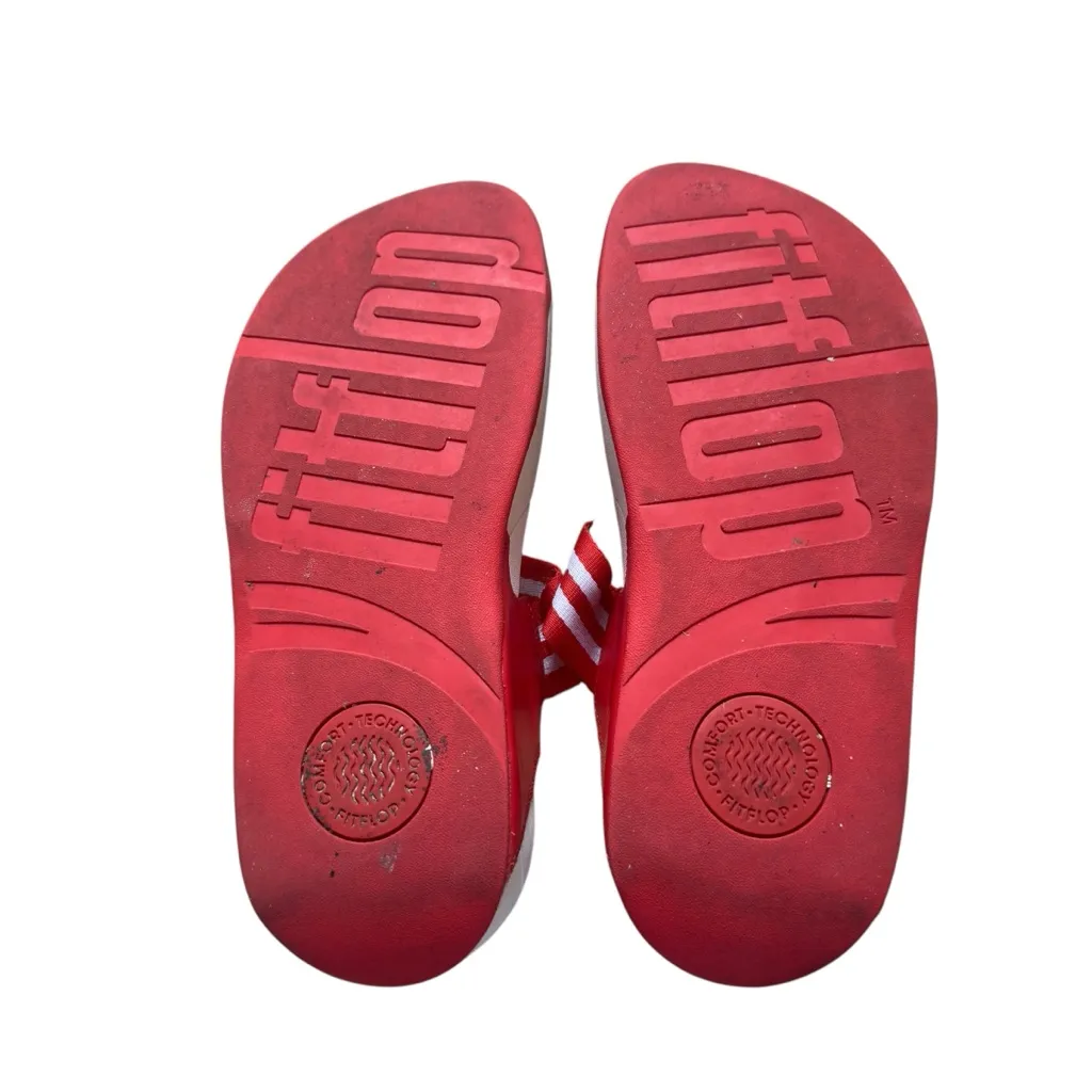 FitFlop Walkstar Toe Post Sandals Red‎ White Striped Flip Flop Comfort Size 9 - Image 6