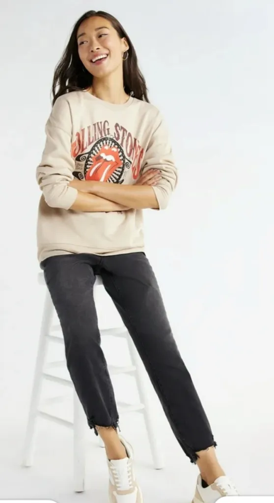 Women's The Rolling Stones Beige Red Graphic Sweatshirt L - Image 1