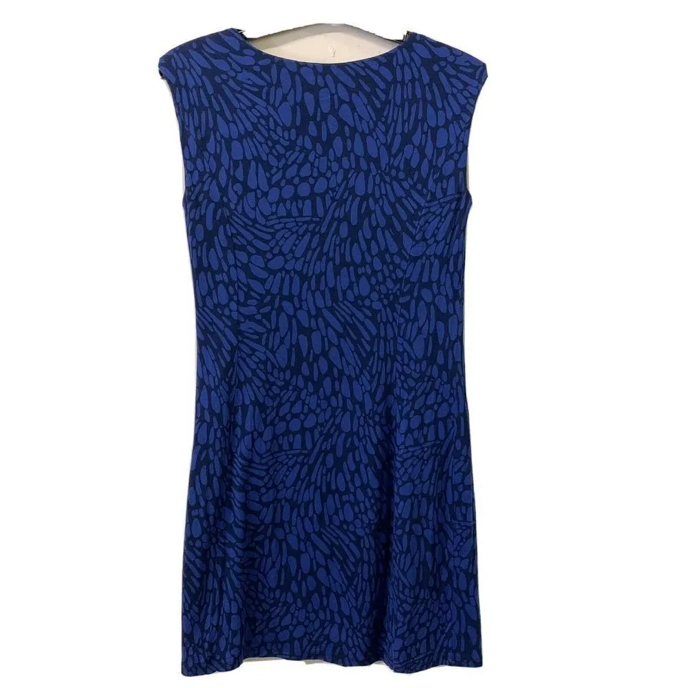 Ann Taylor LOFT Womens Blue Black Printed Sleeveless Career Sheath Dress - Image 2