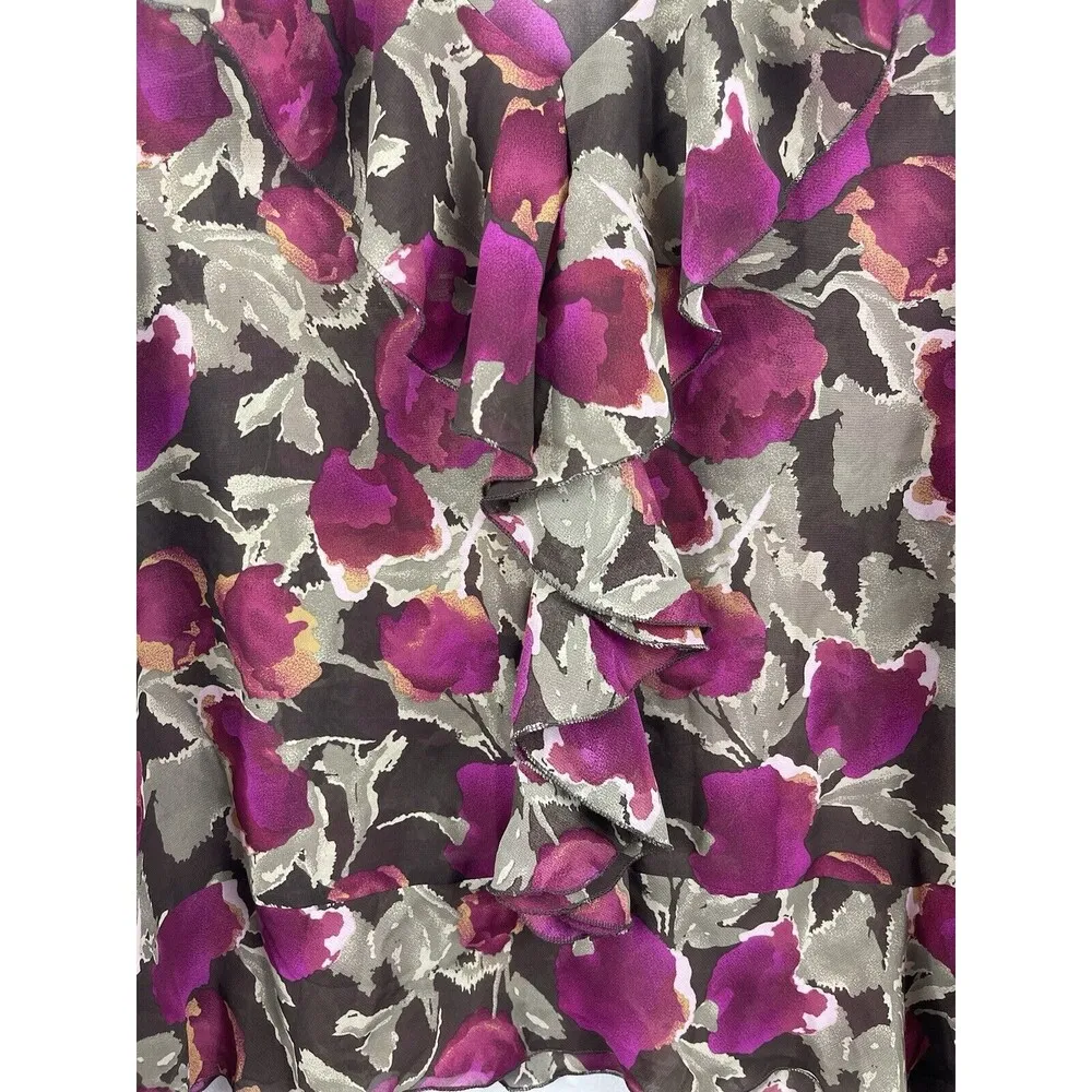 Chadwick’s Long Sleeve Pink Brown Floral Ruffle V-neck Top 24W - Image 4