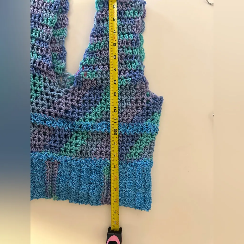 Multicolor Made by Hand Crochet Knit Women Top Small/Medium Blue - Image 7