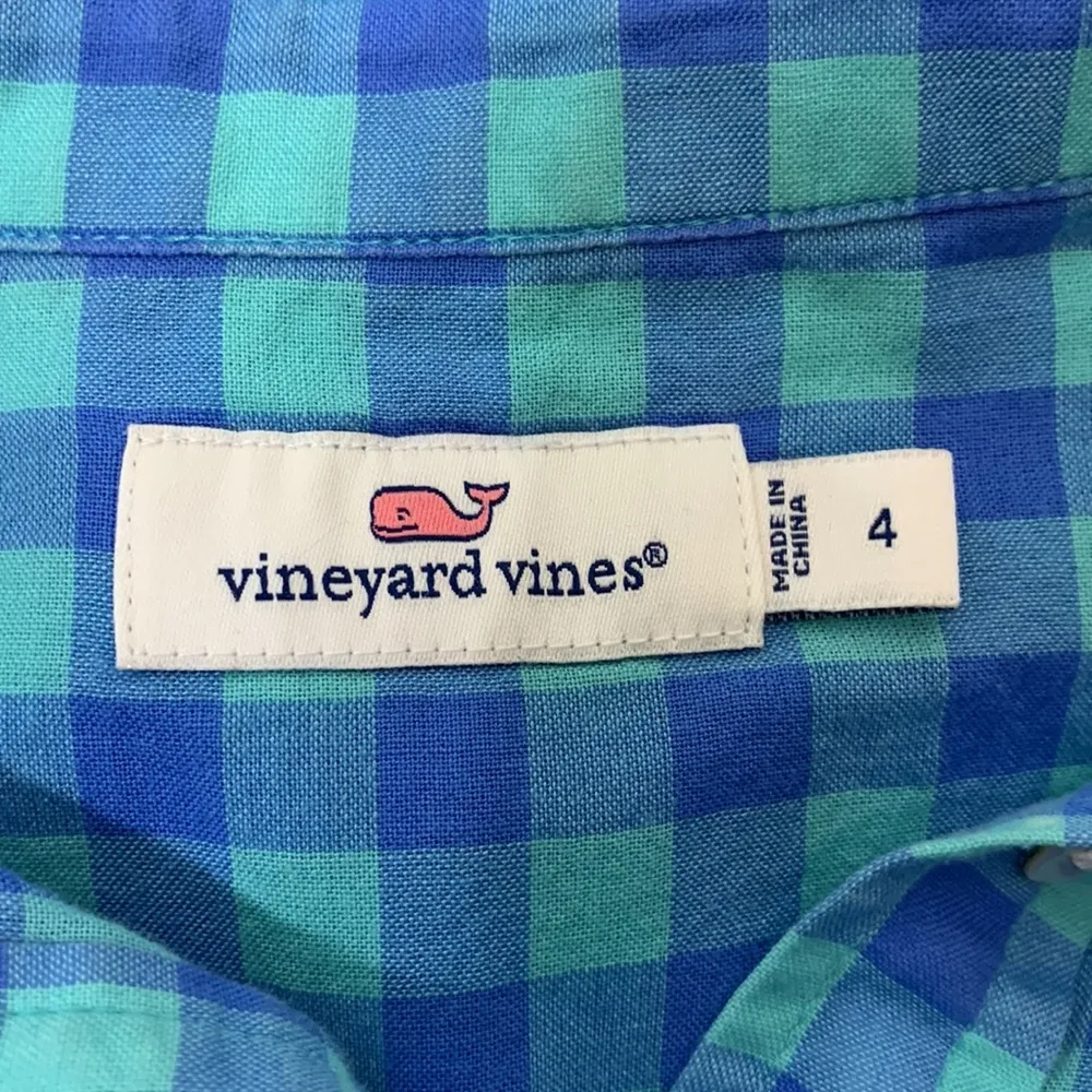 Vineyard Vines Half Button Down Pullover Blue/Green Shirt Size 4 - Image 7