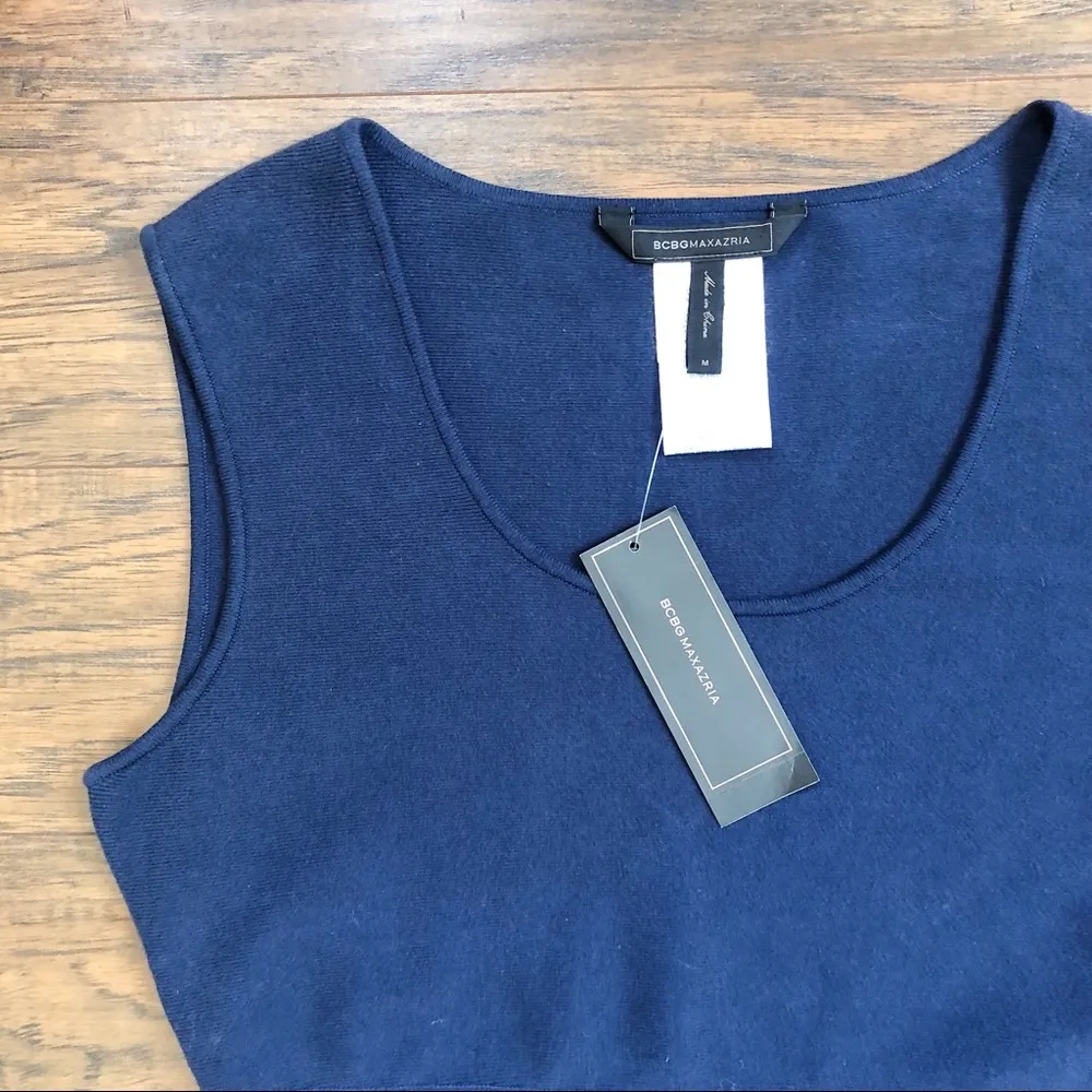 BCBGMaxAzria • Jaleigh fringe crop top sweater knit tank Dark Ink navy blue - Image 4