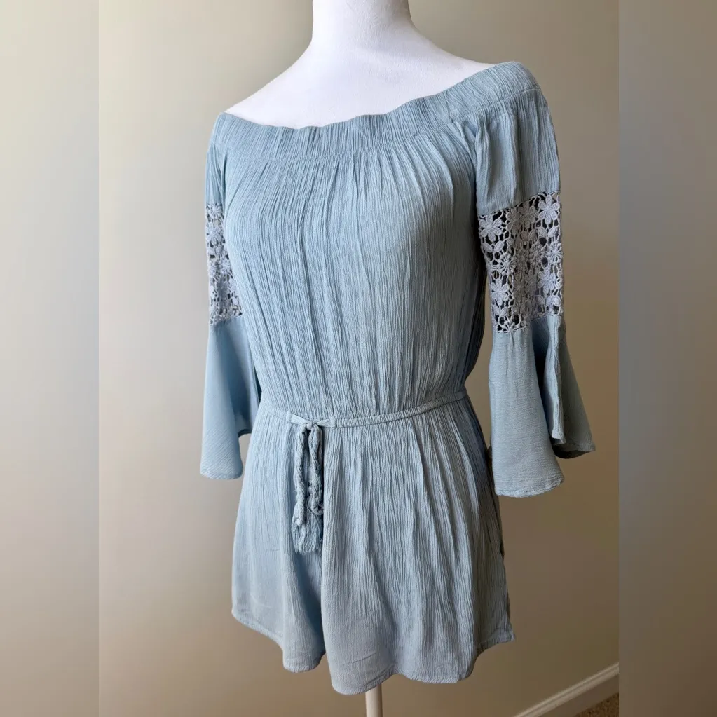 Used Blush Light Blue Textured Jumpsuit Dress - Image 8