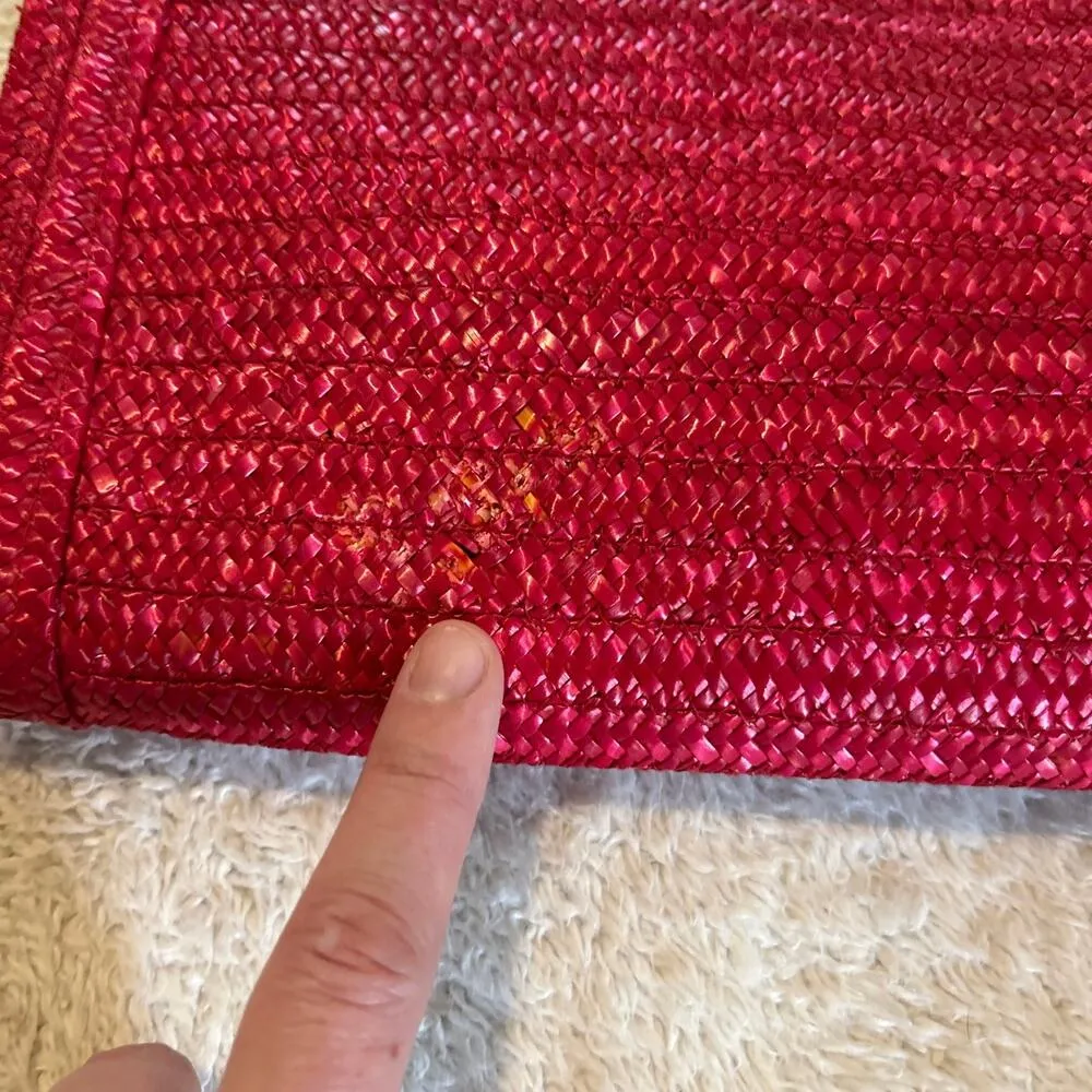 LS Ayers Vintage Purse Red Woven Straw Vintage Rainbow Made in Italy Striped - Image 7