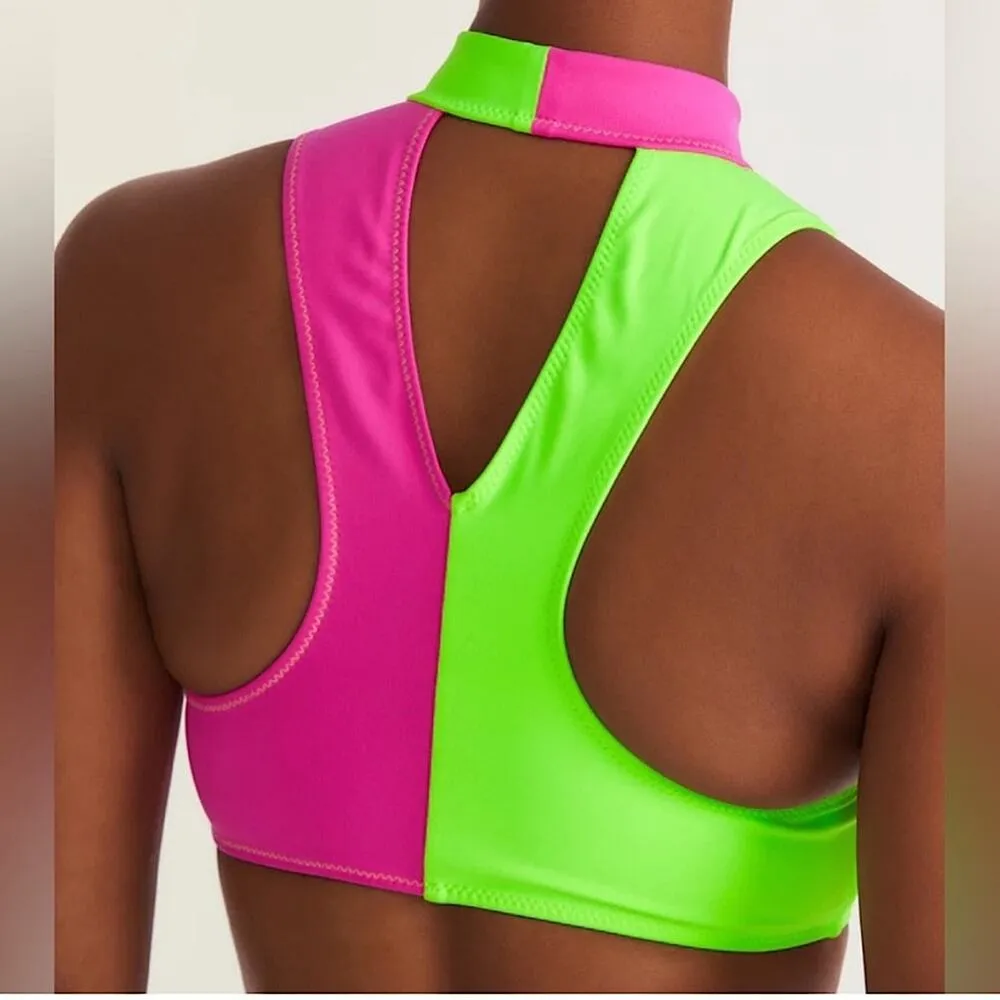 NEW LoveShackFancy x Hurley Solid Blocked High Neck Bikini Top M - Image 3