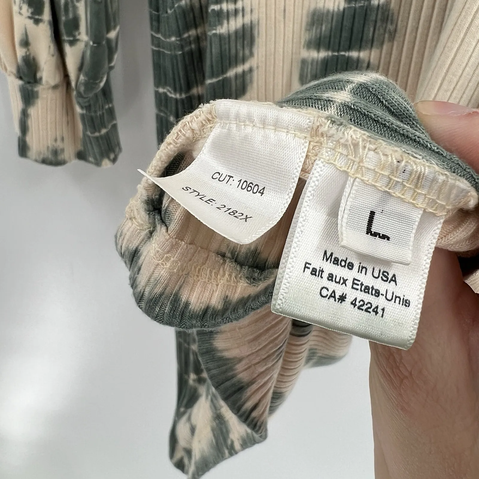 STARK X 100% Linen Tie Dye Mini Dress Size Large Long Sleeves Stretch Ribbed Green - Image 9