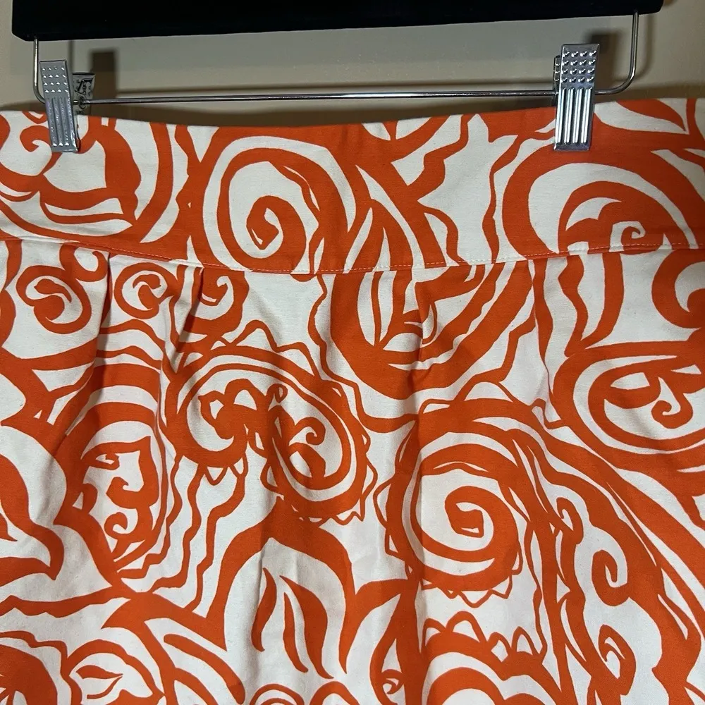 Merona Mini Skirt Pull On Pockets Paisley Pleated Cotton Stretch Orange Ivory XL - Image 2