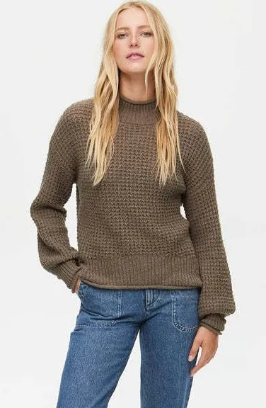 Michael Stars Mock Neck Chunky Knit Sweater Olive Green Size S - Image 1