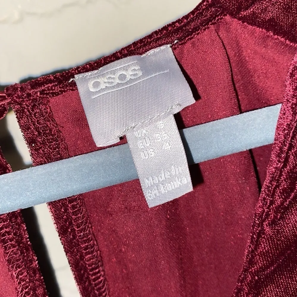 ASOS red dress velour velvet‎ faux wrap size 4 - Image 4