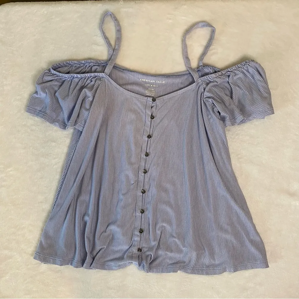 American Eagle Outfitters Blue Flutter Sleeve Blouse - Image 7