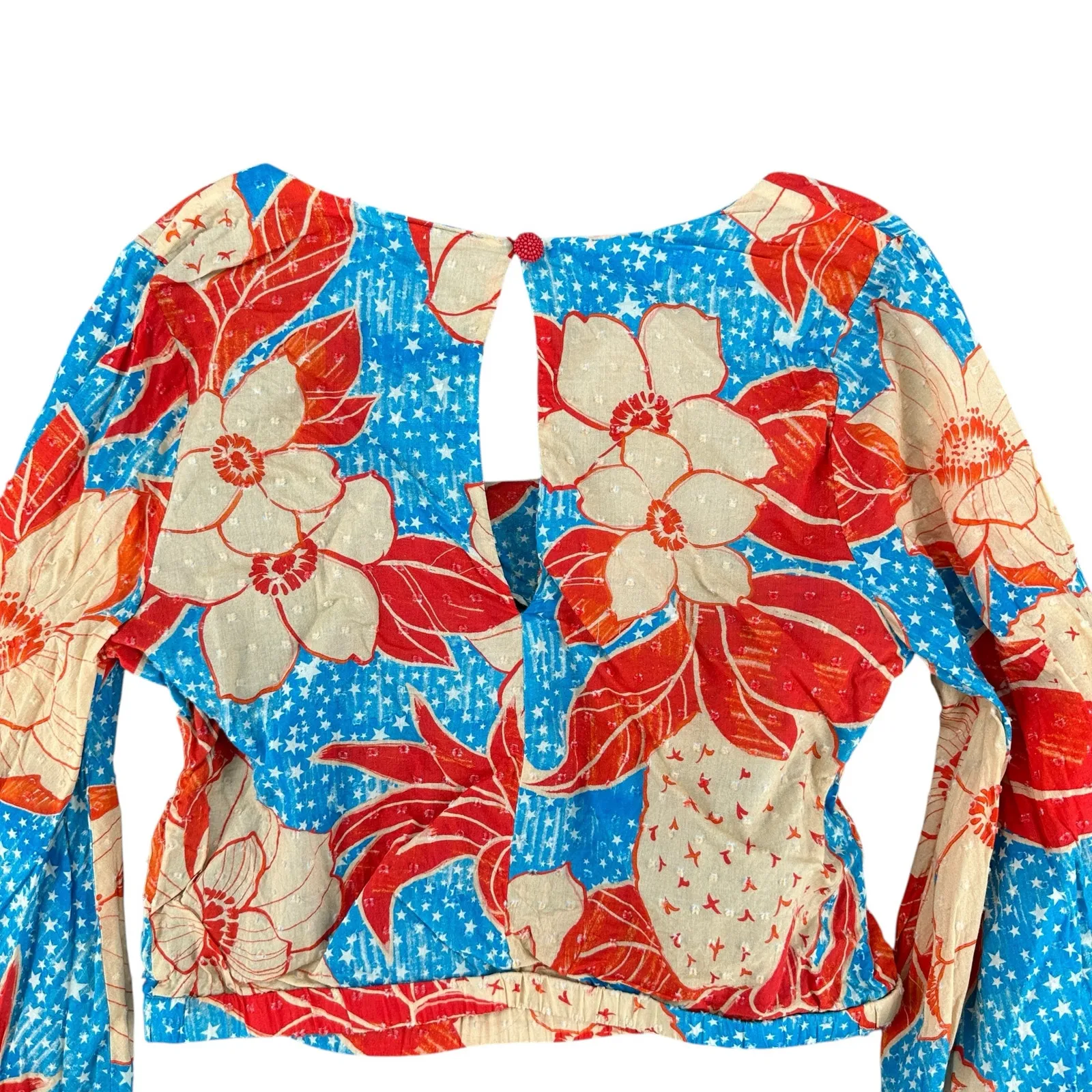 Farm Rio Anthropologie Colorful Floral Crop Top Long Balloon Sleeves Medium - Image 5