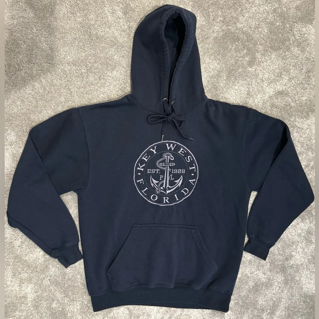 Key West Florida Anchor Hoodie Sweatshirt M Navy Blue Beach Coastal Size M - Image 2