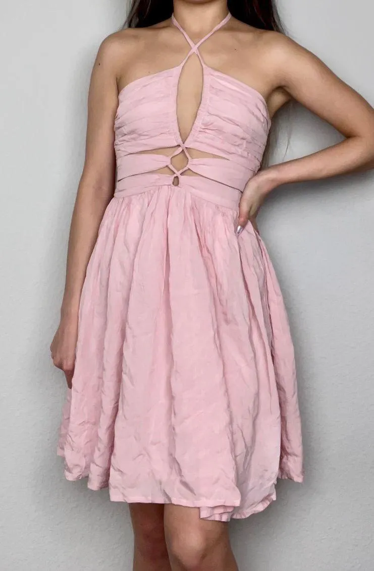 Lookbook Store Light Rose Pink Criss-Cross Cutout Front Sleeveless Halter Dress - Image 2