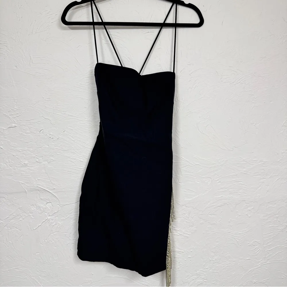 White Fox Boutique Black Rhinestone Draped Mini Dress Womens M Party Cocktail - Image 2