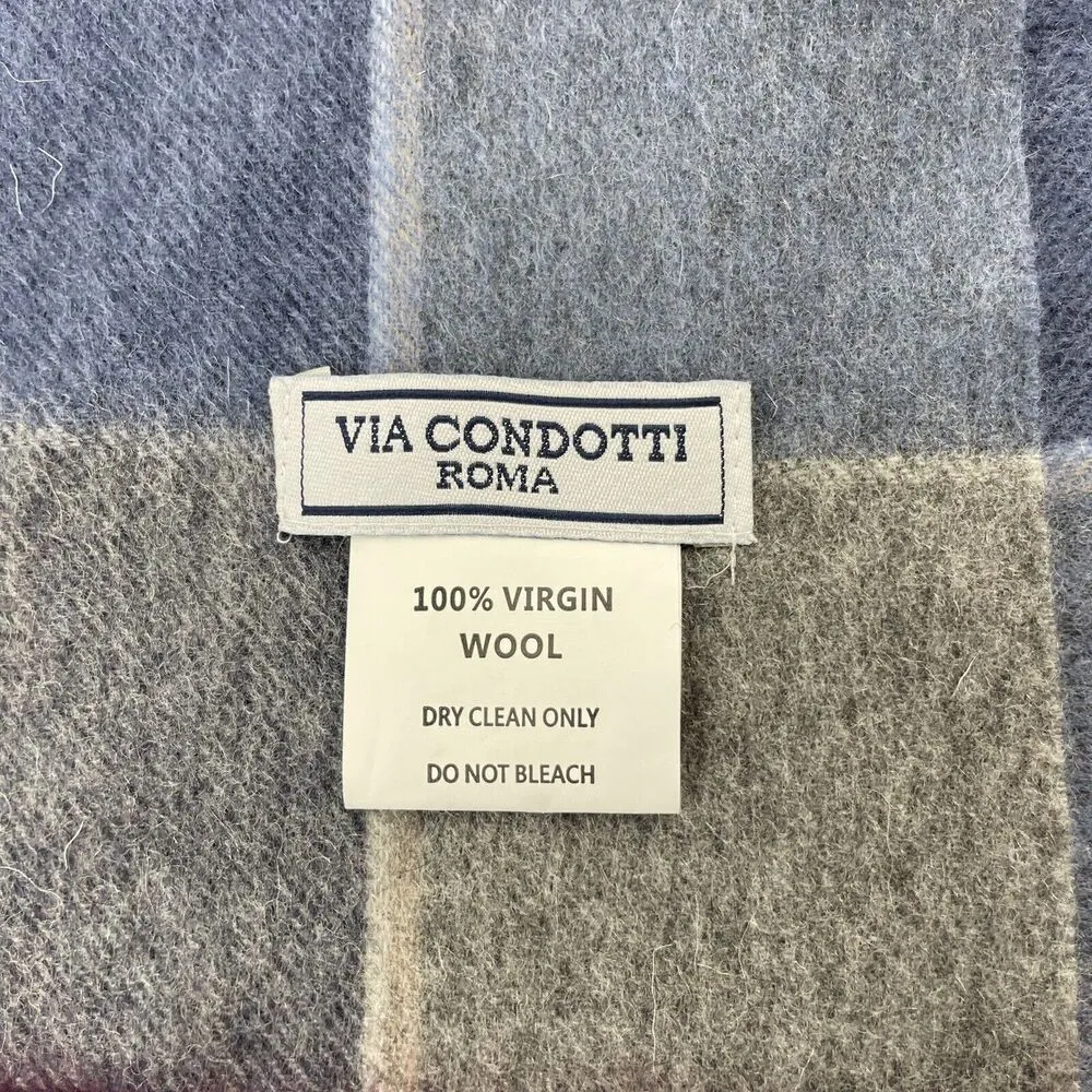 VIA CONDOTTI ROMA Scarf 100% Virgin Wool Made in Italy Maroon Blue Gray Stripes - Image 5