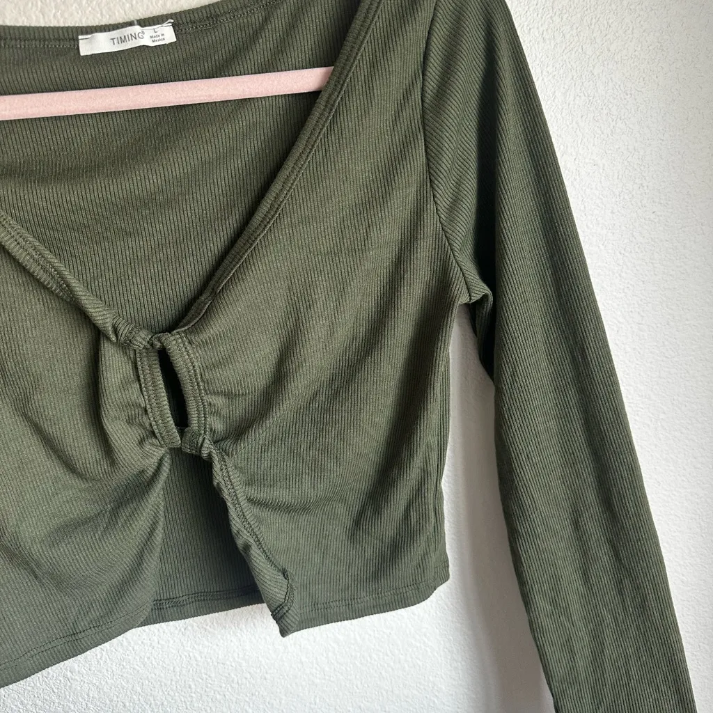 Timing Dark Green Long Sleeve Crop Top - Image 2
