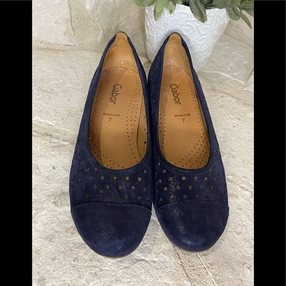 Gabor Hovercraft Navy Blue shimmer Perforated Ballet Cap toe flats US 7 - Image 2