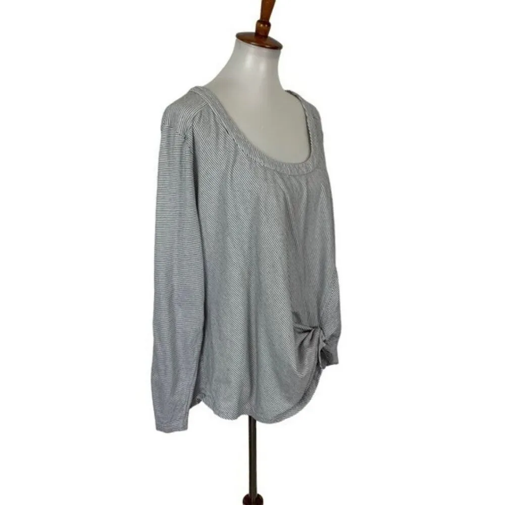 eShakti 3X Gray White Twist Front Long Sleeve Tunic Top Plus Size - Image 2