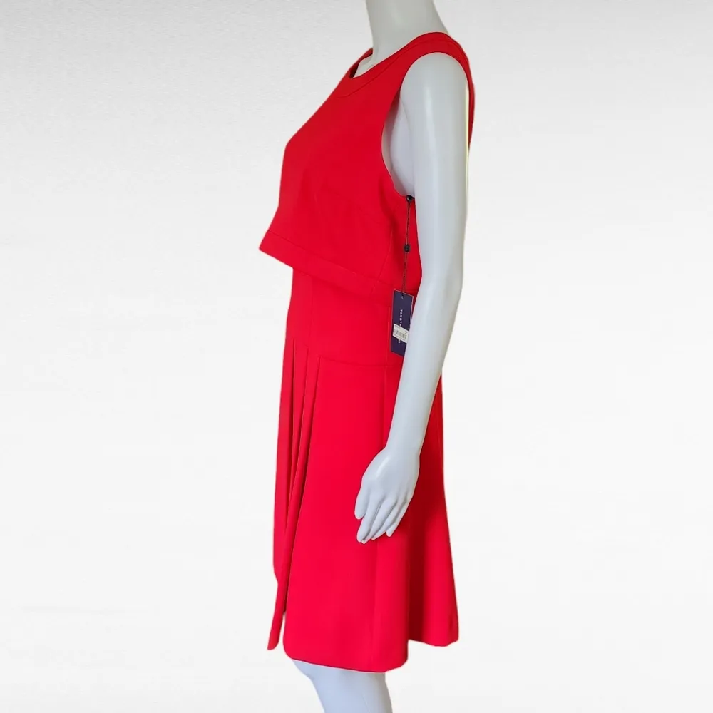 Tommy Hilfiger Red Fabric Overlay Pleated Sleeveless Midi Dress Size 8 - Image 3
