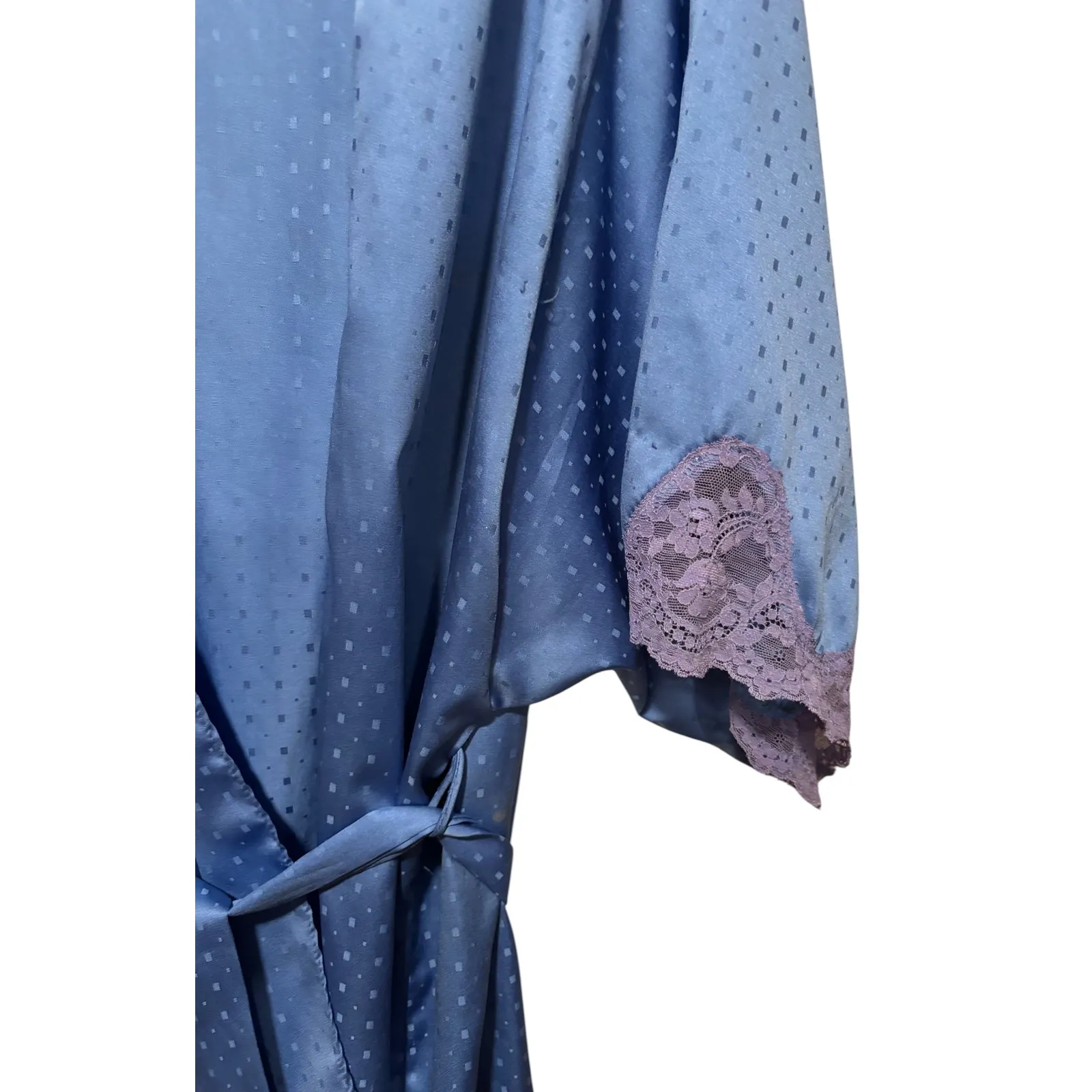 Victoria Secret Blue Satin Lace Trim Vintage Gold Label Robe and Belt OS - Image 4