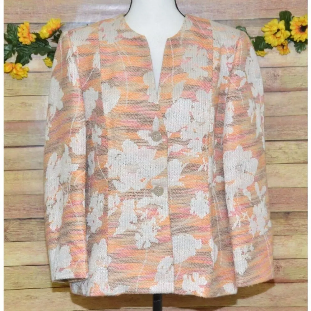 Alfred Dunner Ladies 10 Tweed Button Front Blazer Jacket Floral Office Event - Image 3