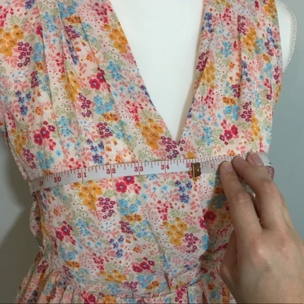 NWOT Pink Orange Blue Floral Faux Wrap Dress New - Image 5