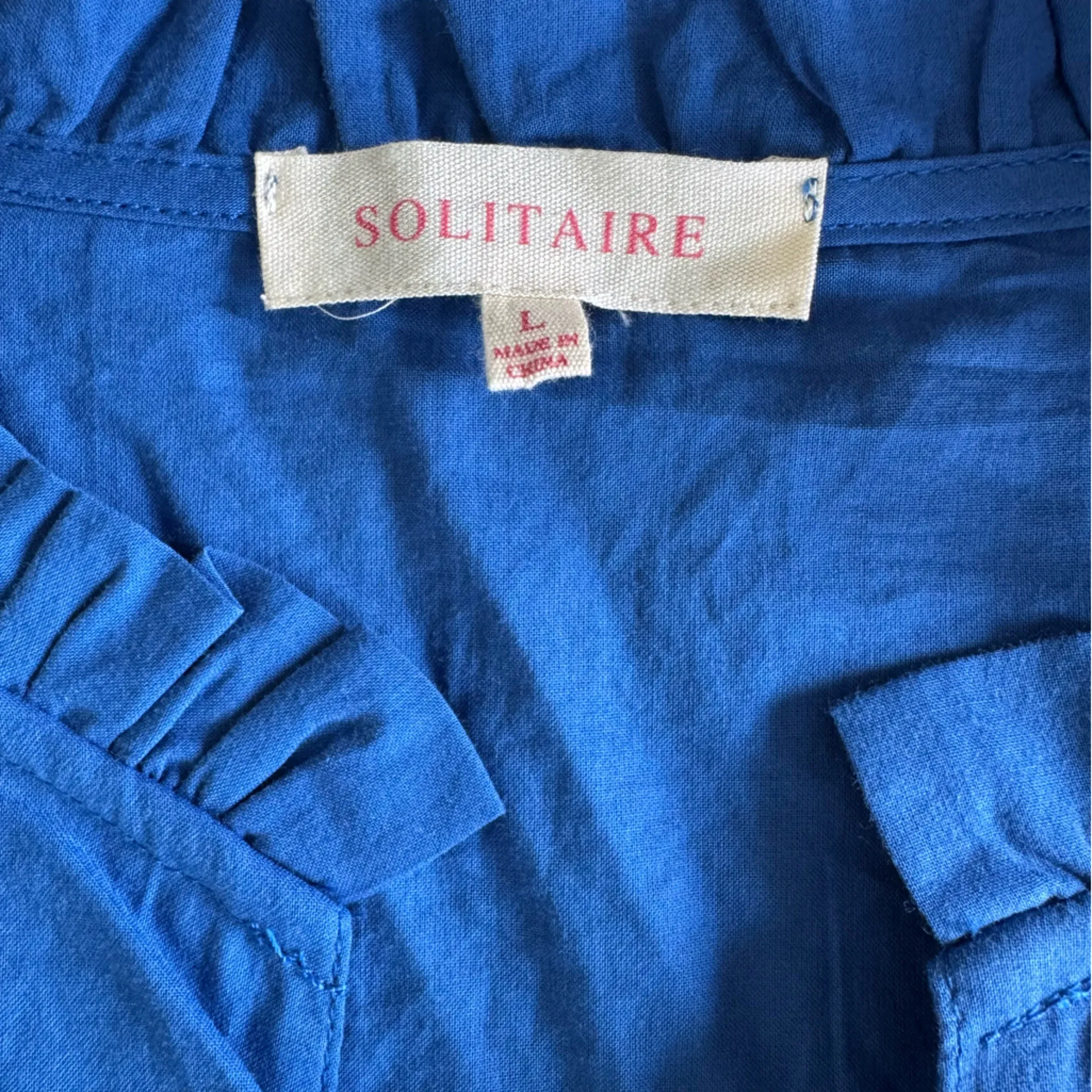 Solitaire Cobalt Blue Embroidered Cotton Flare Sleeve Cropped Blouse Size Large - Image 6