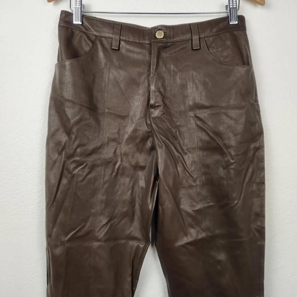 Retrofete Leather Brown Pants Flare Small Pockets - Image 2