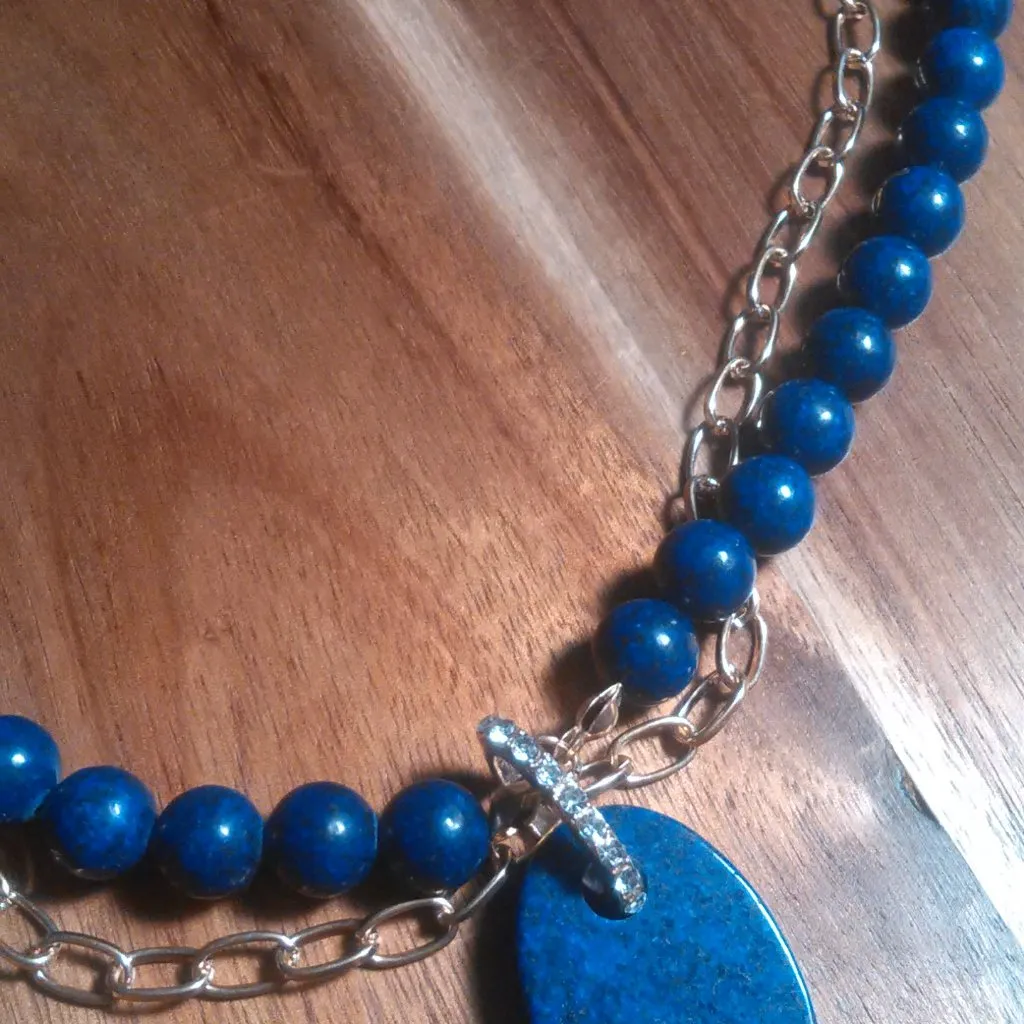 Lapis Lazuli and White Austrian Crystal Beaded Necklace - Image 11