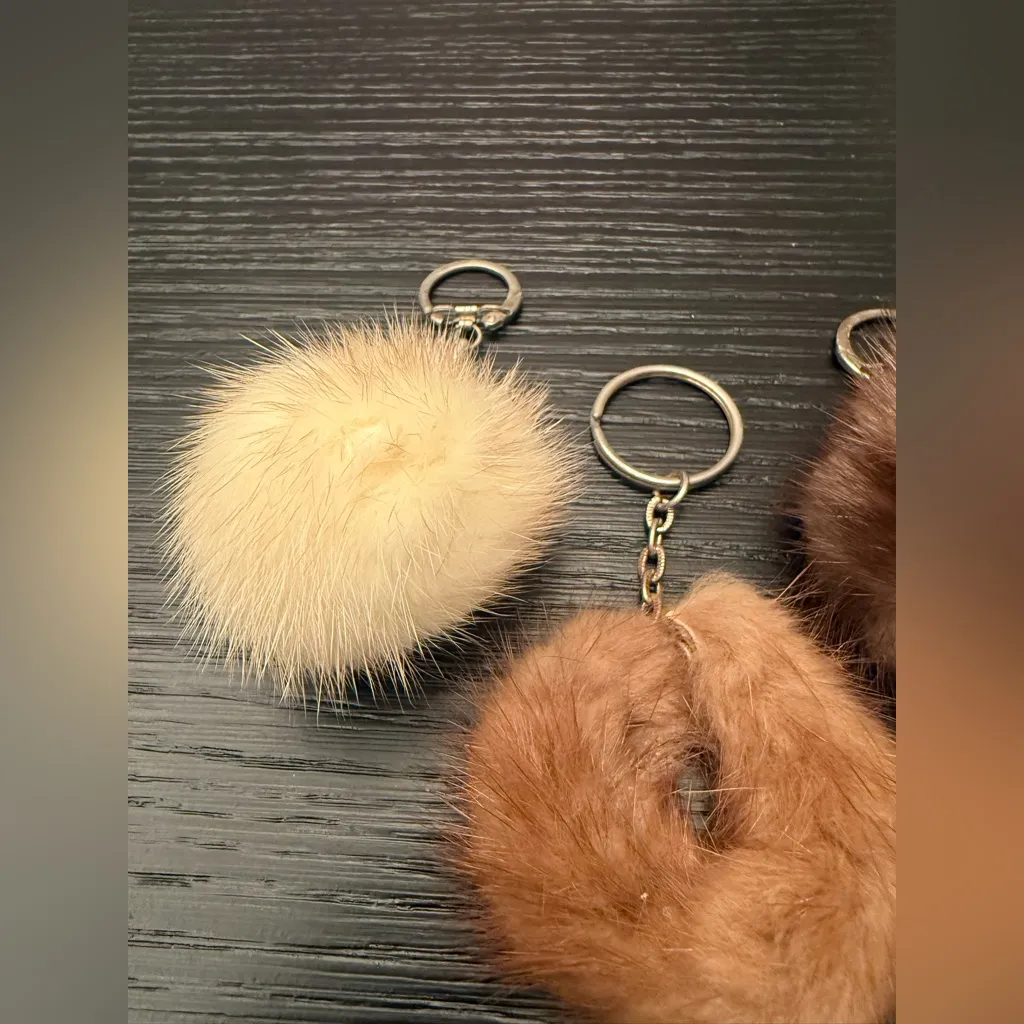 Vintage Genuine Fur Keychain Keyrings Bag Charms Bundle of (3) Brown - Image 2
