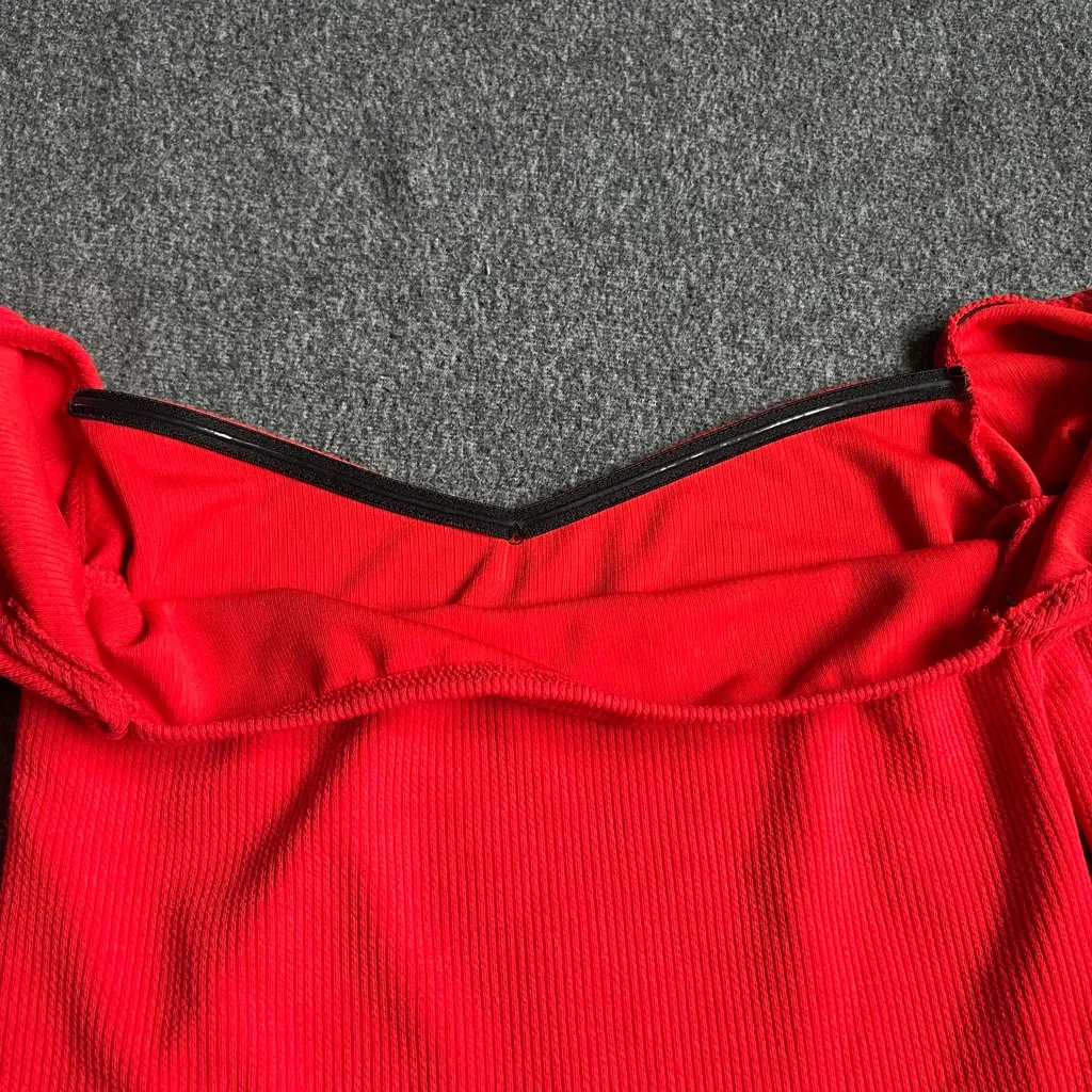 Red Square Neck Long Sleeve Ribbed T - Image 2
