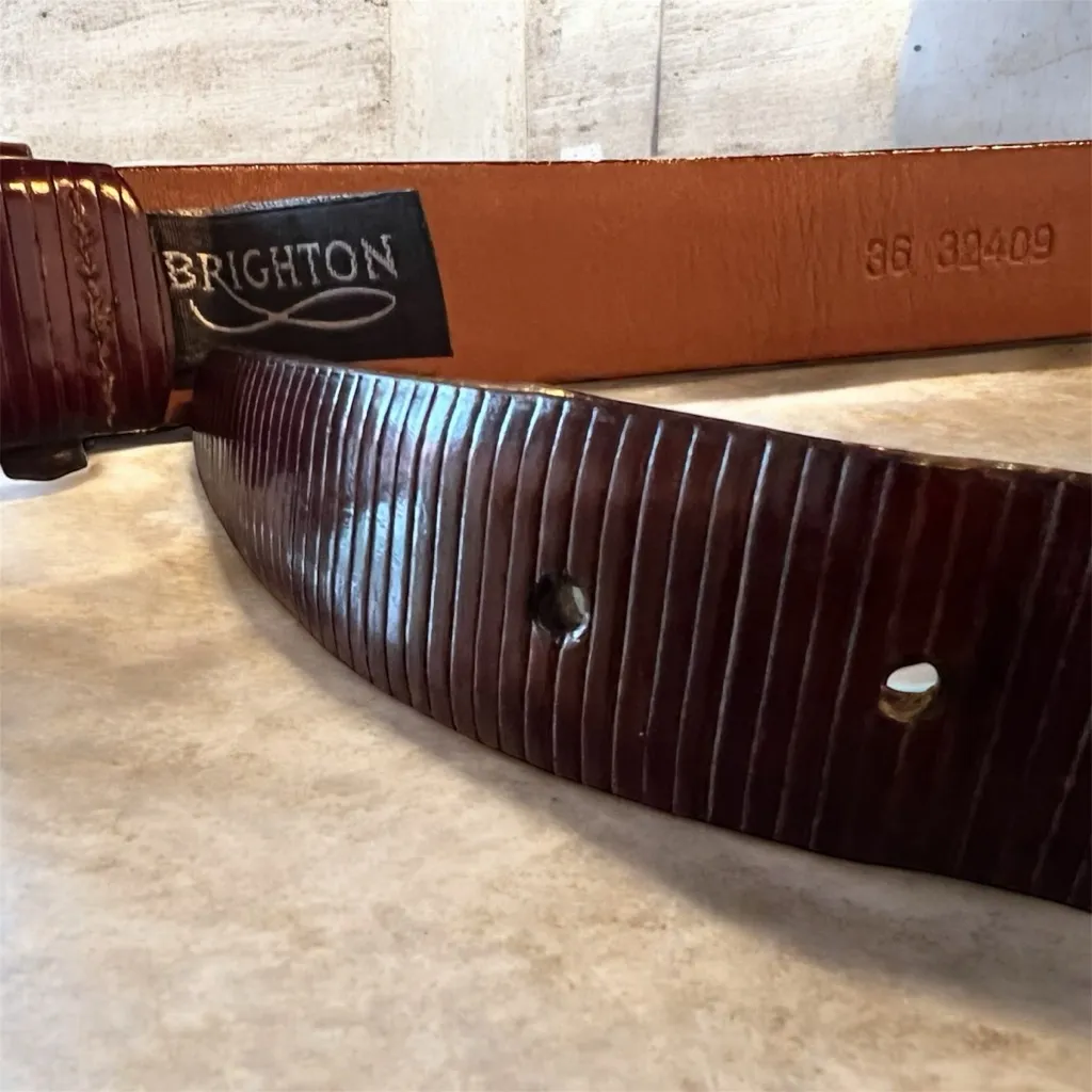 Brighton Brown Leather Belt Textured Glove Lining USA Made Unisex 36 Rich Color - Image 5