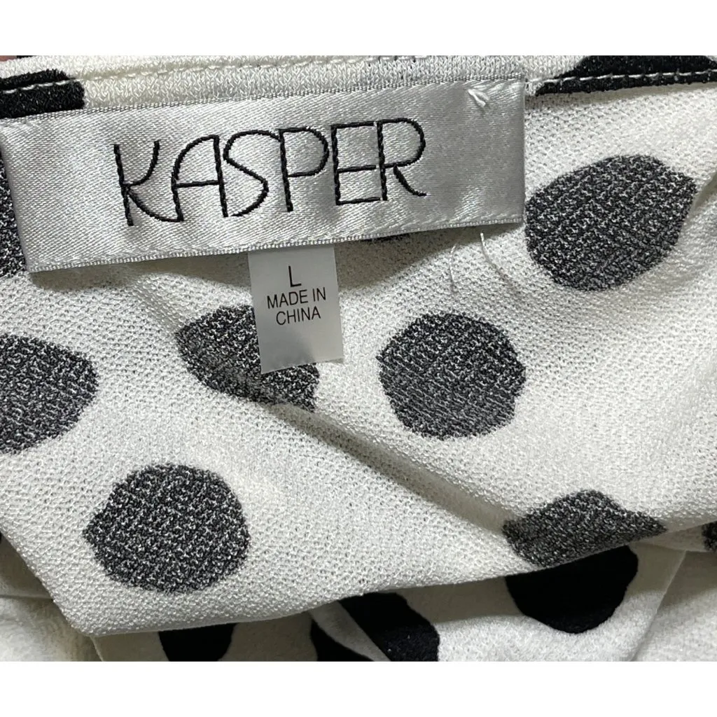 Kasper Blouse Top Black White Dot Size L Large Front Tie Knot - Image 4