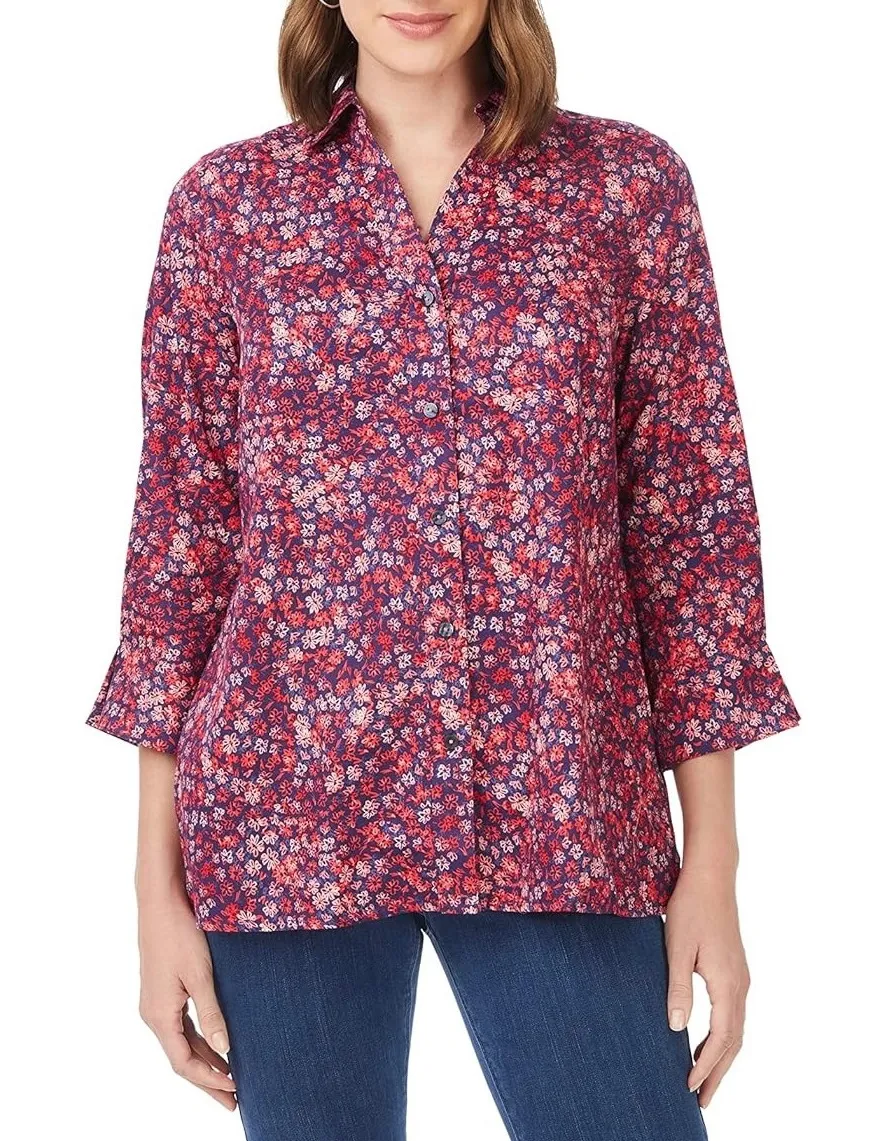 Foxcroft Piper Floral Button Down Shirt Size 8 Beach Blossoms Non Iron Cottage - Image 1