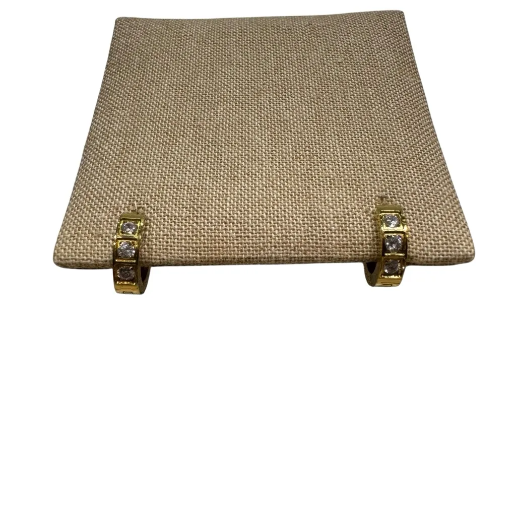 Stainless Steel 3 Stone Gold Tone Huggie Hoops - Image 2