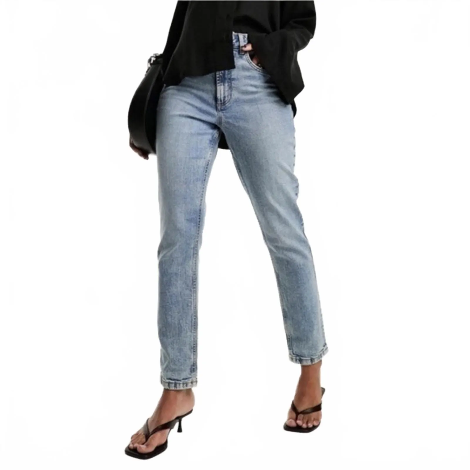 ASOS High Waist Slim Straight Leg Mom Jeans Pants Mid Blue Denim GUC Size 25 - Image 2