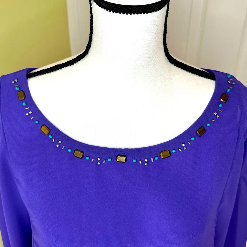 Purple Midi Dress with Beaded Neckline Size 14 - Image 4