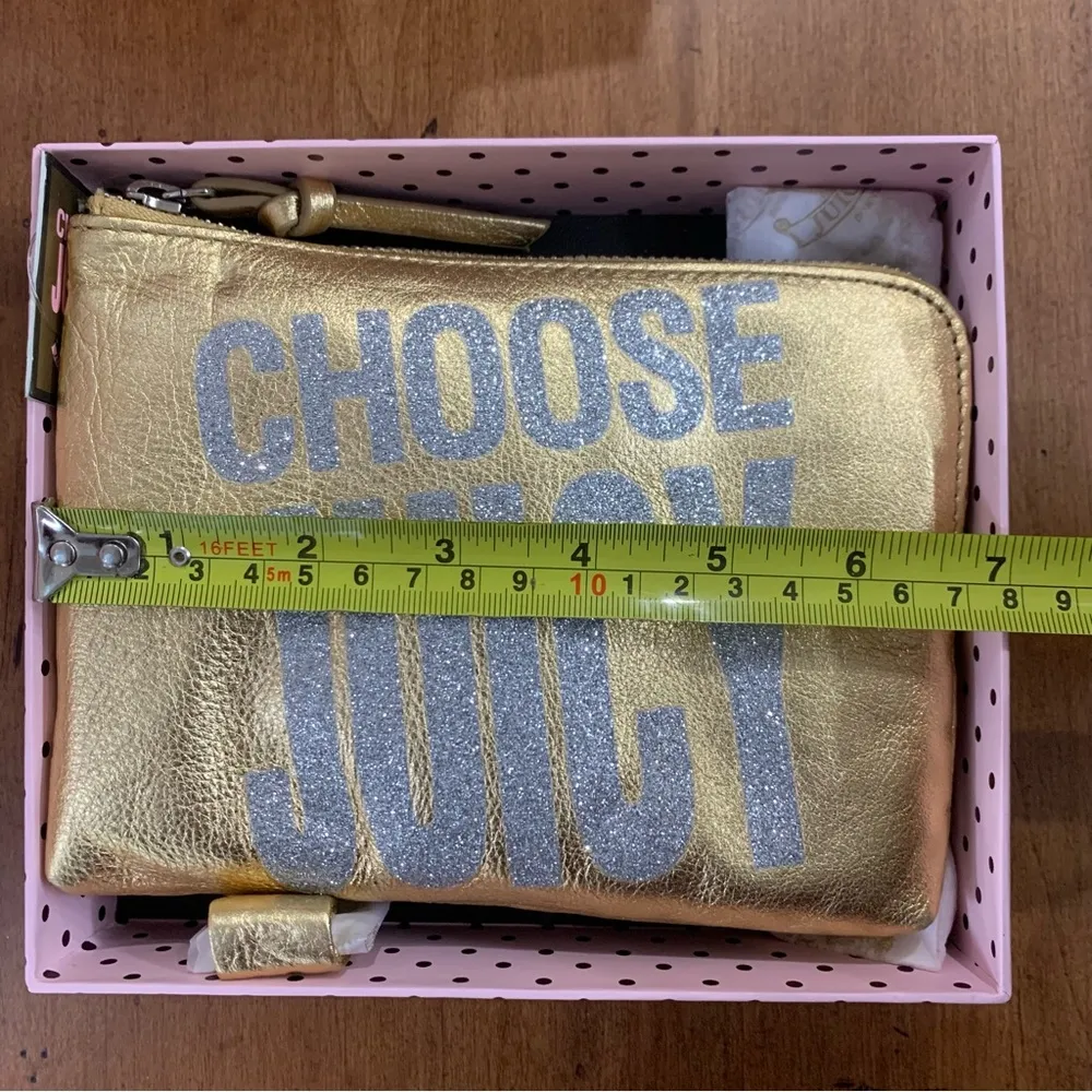 Retro Juicy Couture Pam & Gela Choose Juicy Gold Glitter Wristlet Pouch NWT - Image 5